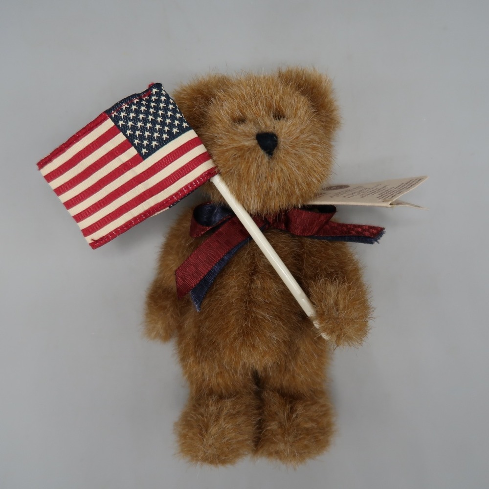 Boyds Bear Poseable Plush with American Flag 8" Tall Joined